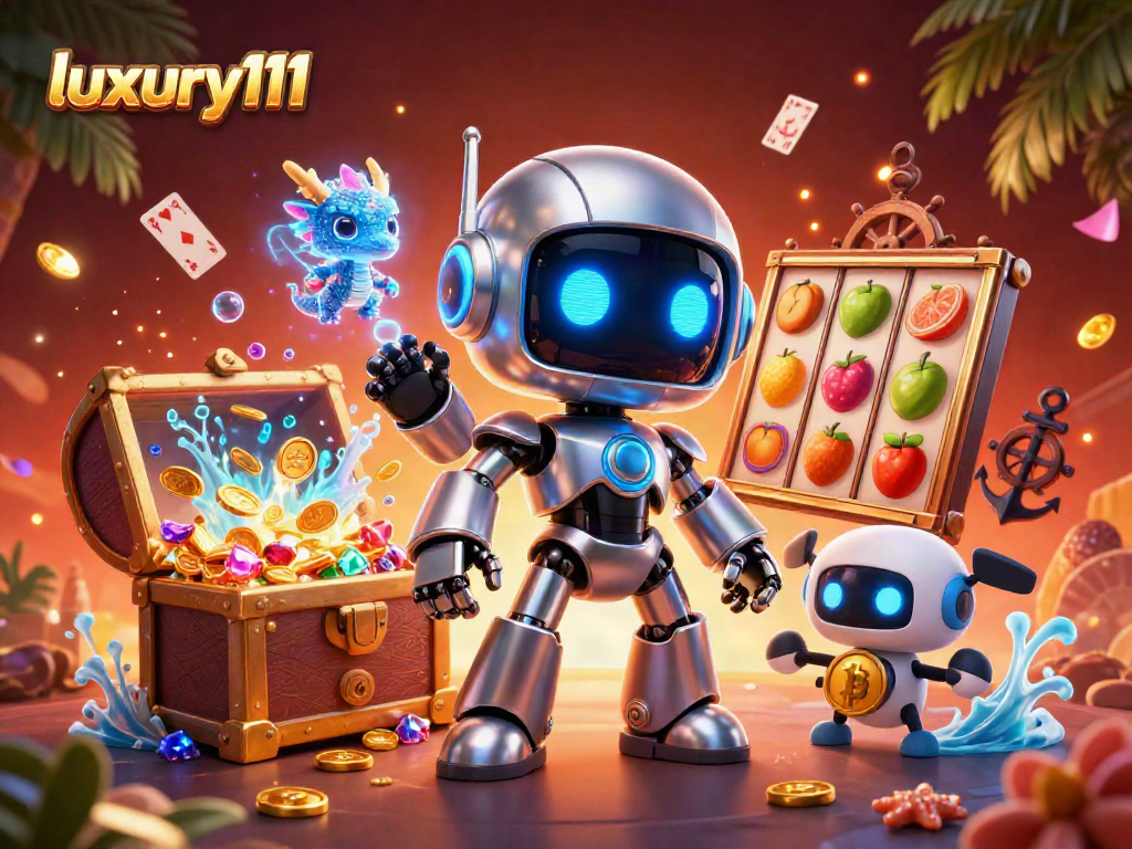 Experience the thrill of luxury111 gaming with stunning 3D illustrations showcasing vibrant slot reels and characters.