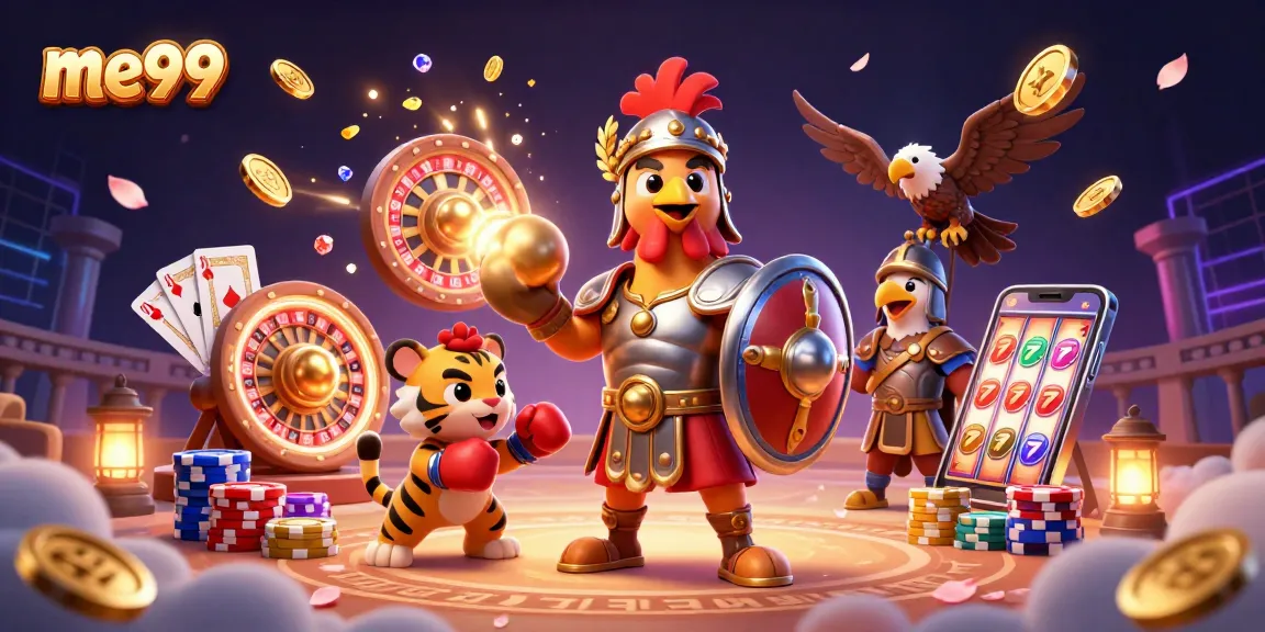 Experience the thrill at me99 Casino as you spin for big wins amidst vibrant 3D casino action.