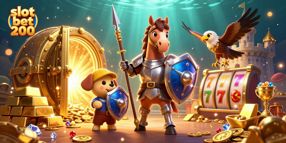 Engage in slot bet 200 adventures surrounded by dazzling treasures, medieval characters, and vibrant casino elements.
