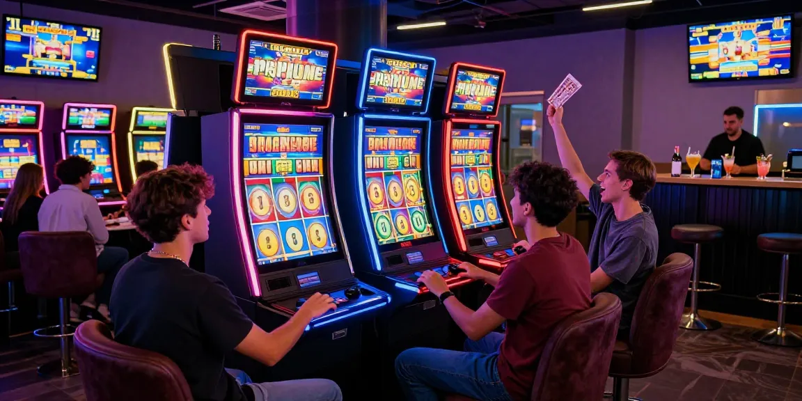 Engaging scene showcasing players enjoying slot jepang games in a lively gaming lounge with vibrant lighting.