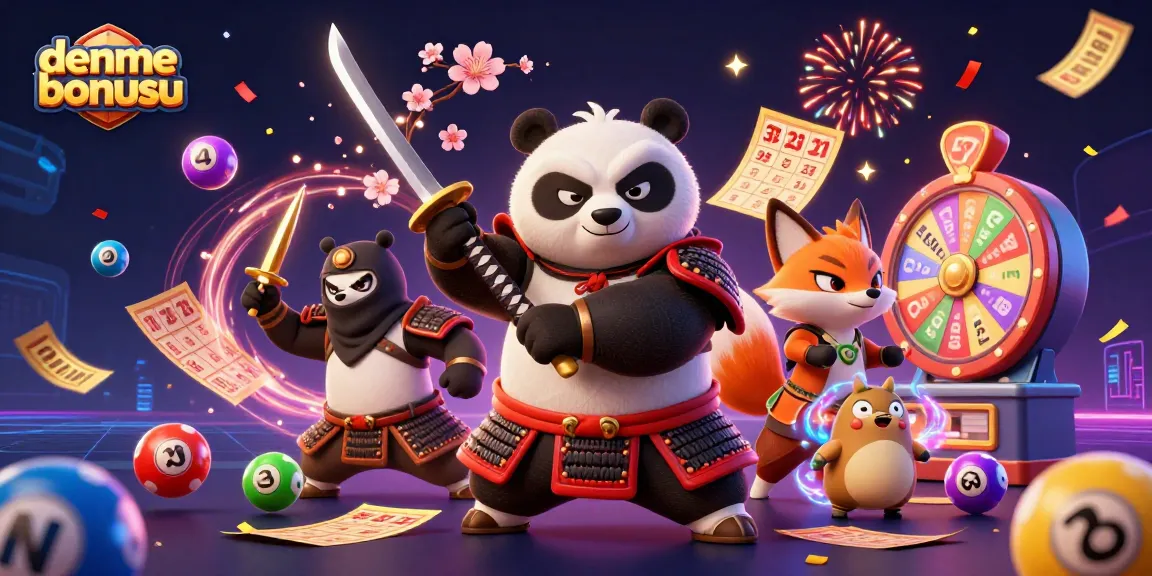 Experience thrilling deneme bonusu action with a samurai panda and ninja fox in a vibrant casino atmosphere.