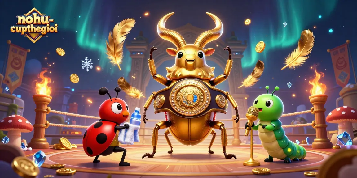 Engage in thrilling action with nohu-cupthegioi featuring a boxing beetle and colorful casino elements.