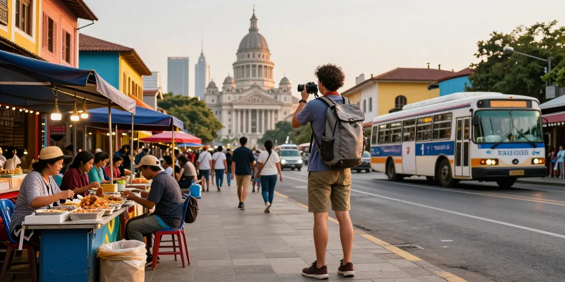 NAGA2000 traveler exploring vibrant city during golden hour, capturing moments.