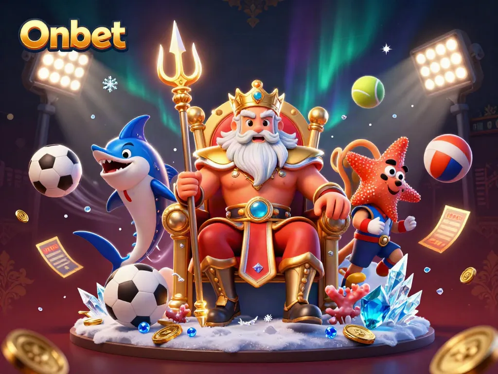 Bet on the excitement with Onbet's 3D casino illustration of sports action and vibrant characters.