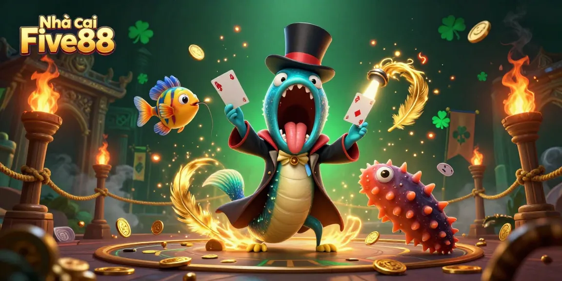 Nhà cái Five88 offers an enchanting casino experience with vibrant fantasy elements in an exciting illustration.