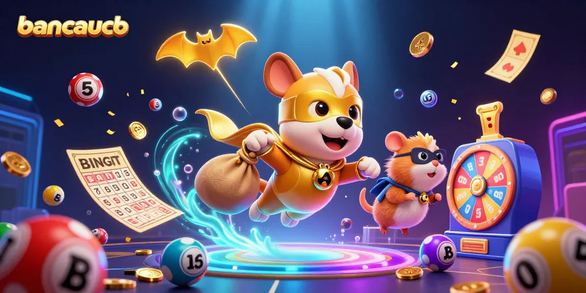 Engage in thrilling gameplay at bancaucb with a cartoon dog and hamster in a vibrant casino scene.