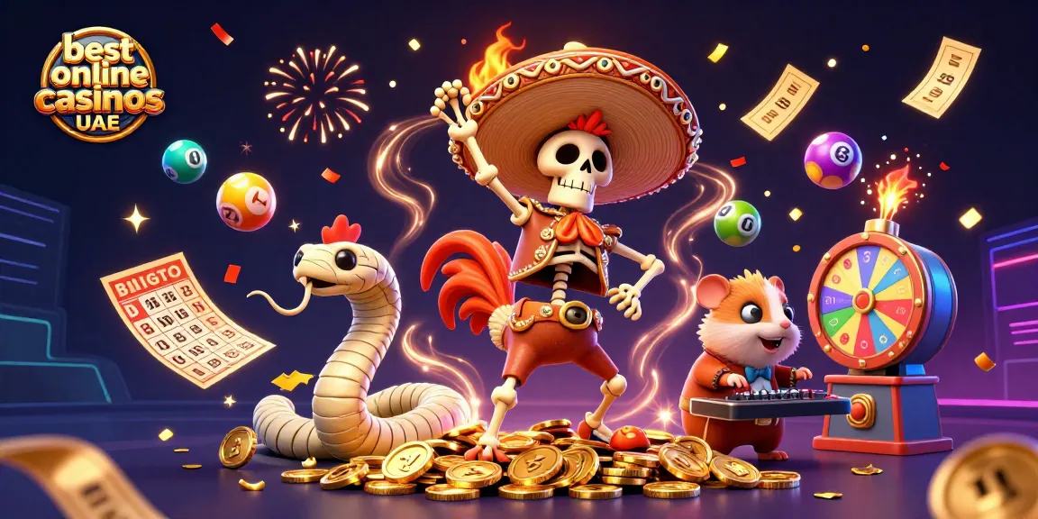 Experience the excitement of the best online casinos UAE with a vibrant 3D illustration featuring dynamic characters and casino elements.