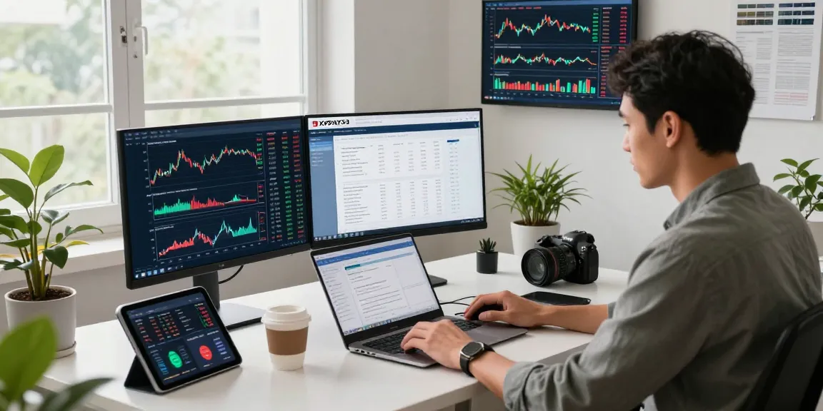 Focused individual analyzing data in home office featuring XPAY33 official site for cryptocurrency insights.