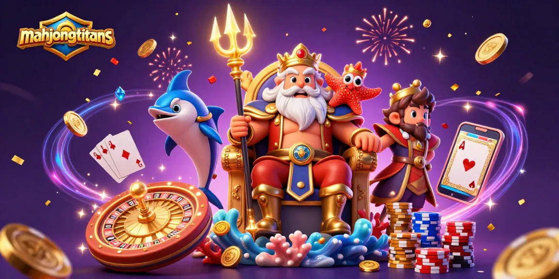 Experience mahjongtitans magic with vibrant casino elements and 3D characters in this dynamic illustration.