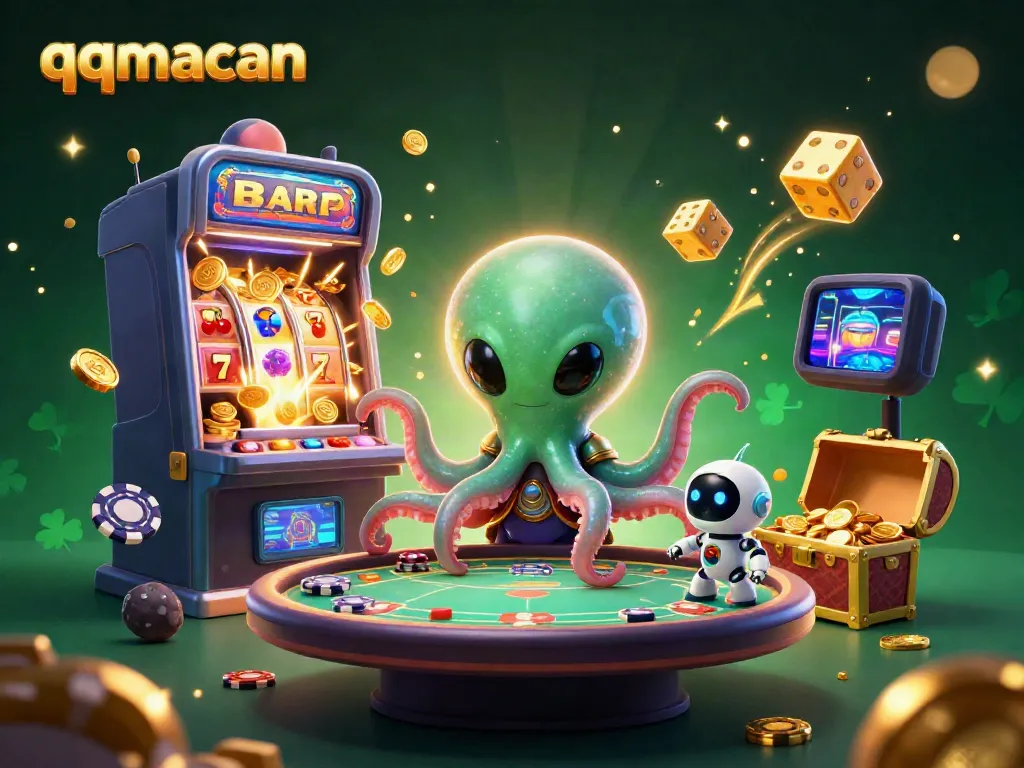 Engage with qqmacan's thrilling casino adventure involving an alien octopus and vibrant gaming elements.