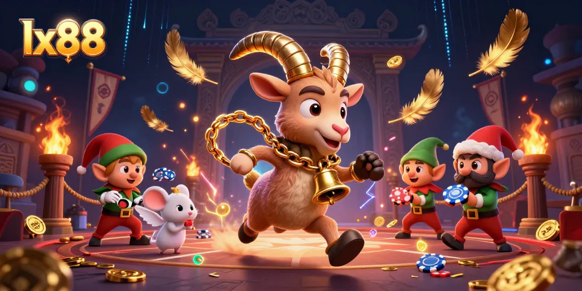 lx88 showcases a lively casino scene with Krampus and engaging characters amid vibrant gambling action.