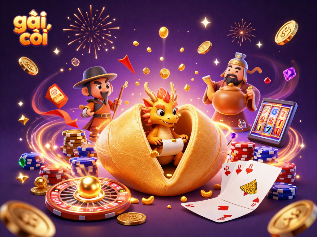 Hình ảnh gái gọi với biểu tượng chất lượng phong cách casino đầy vàng và sự phấn khích.