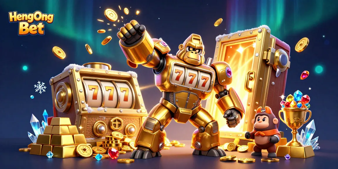 Experience the thrill of Heng Ong Bet with a dynamic display of slot machines and treasure galore.