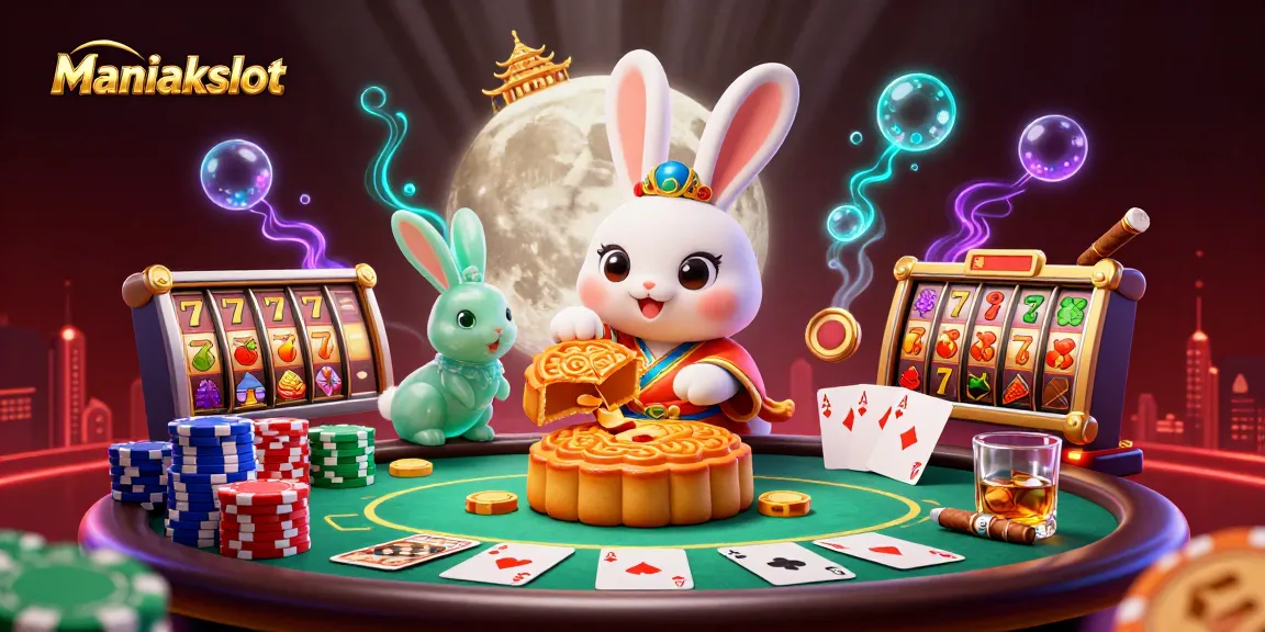 Maniakslot transforms poker chips and mooncakes into a vibrant casino scene