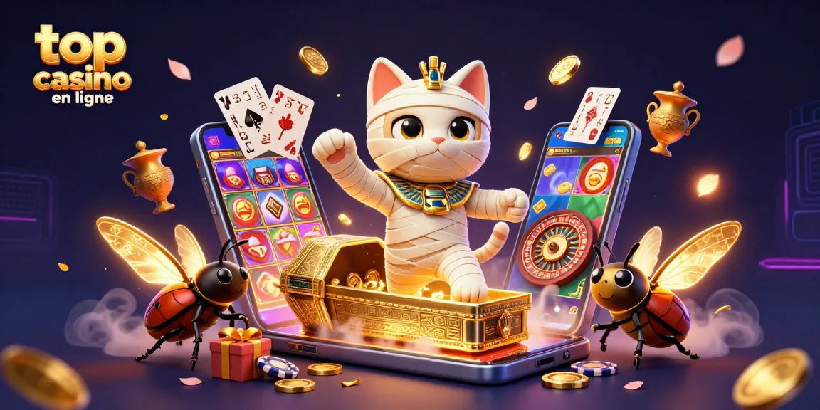 jouez avec le top casino en ligne dans une scène de jeu dynamique avec un chat momie égyptien