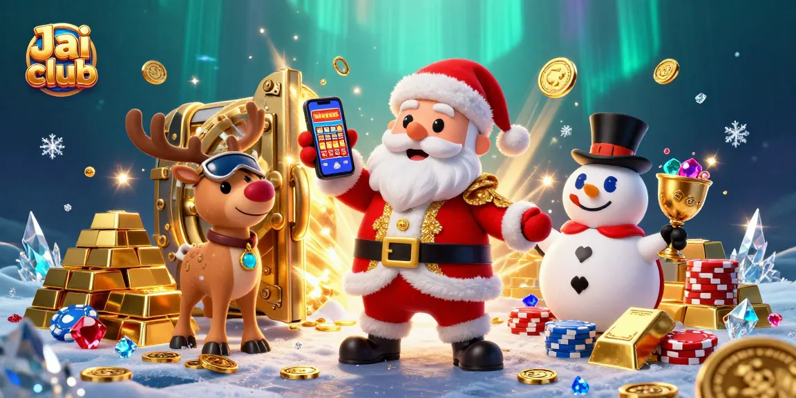 Experience thrilling action at Jai club with Santa and friends celebrating jackpots and treasures.