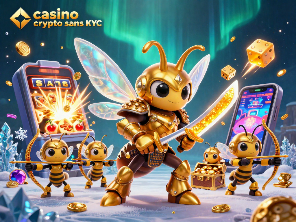Découvrez l'excitation du casino crypto sans KYC avec des héros fidèles entourés de machines à sous, pièces d'or et jeux fascinants.