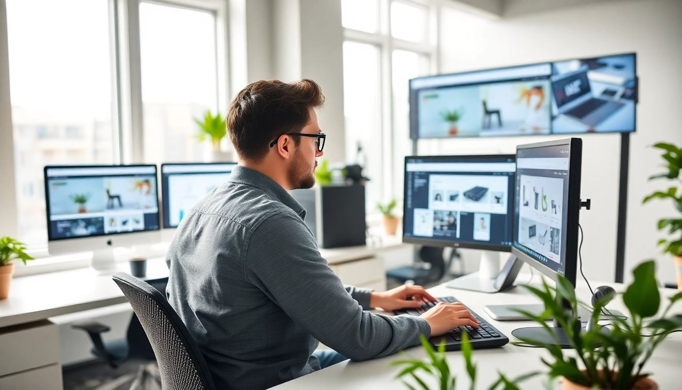 Showcasing Shopify website development services through a professional web developer in a modern workspace.