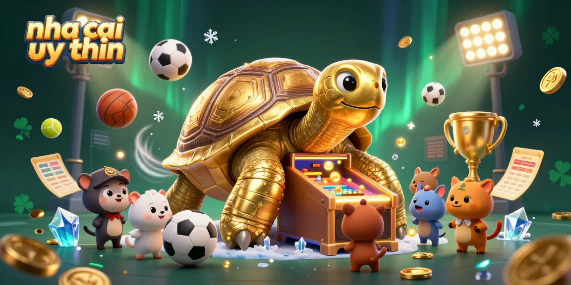 Play exciting games at nha cai uy tin with a vibrant illustration of animals visiting a colossal pinball tortoise